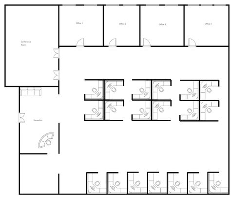 Cubicle Office Layout | EdrawMax Free Editbale Printable Cubicle Office Layout, Modern Cubicle Workspaces, Cubicles Ideas Office, Private Office Layout, Open Office Plan, Office With Cubicles, Private Office Design, Office Cubicle Design, Modern Office Cubicle