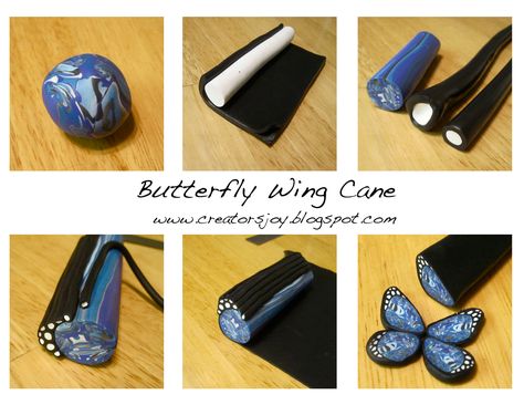 beginner Butterfly wing cane by Meg Newberg Easy Polymer Clay, Polymer Clay Cane Tutorial, Polymer Clay Jewelry Tutorials, Polymer Clay Cane, Polymer Clay Diy, Polymer Clay Canes, Polymer Clay Animals, Polymer Clay Jewelry Diy, Clay Jewelry Diy