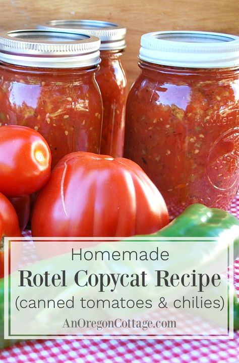 Make and boiling water can (or freeze) this Rotel copycat recipe at home using fresh, simple ingredients - it's truly like the real thing! Best Canning Recipes For Tomatoes, Home Canned Rotel Tomatoes, Home Canned Rotel, Canning Tomatoes Corn And Okra, Canning Tomatoes And Peppers Together, Homemade Rotel Recipes, Homemade Stewed Tomatoes For Canning, Canning Rotel Tomatoes Recipes For, Canned Rotel Recipe