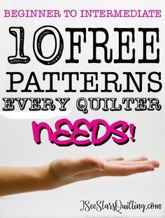 These are the 10 FREE patterns that every quilter needs to have in their arsenal of patterns for when you just want a great pattern that isn't going to make you think really long and hard before quilting. I can't wait to sew each and every one of them! Easy Quilt Patterns Free, Free Quilt Patterns Printables, Beginner Quilt Patterns Free, Beginner Quilts, Beginner Quilting Projects, Beginner Quilting, Hand Quilting Patterns, Lap Quilt Patterns, Panel Quilt Patterns