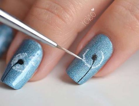 Dandelion Nail Art, Super Nails, Blue Nail, Nagel Inspo, Flower Nail Art, Simple Nail Designs, Cute Nail Designs, Nail Art Inspiration, Fancy Nails