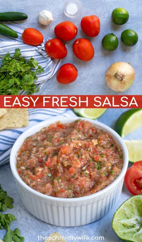 Home Made Salsa With Fresh Tomatoes, Tomatoes Salsa Recipe, Salsa Food Processor, Salsa With Fresh Tomatoes, Easy Fresh Salsa, Tomato Salsa Recipe Fresh, Restaurant Style Salsa Recipe, Fresh Restaurant, Restaurant Salsa