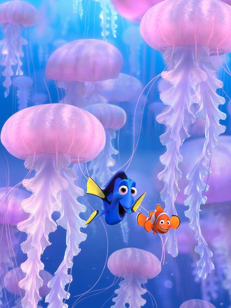 Beautiful scene from finding nemo - Google Search Finding Nemo Wall Art, Jellyfish Finding Nemo, Finding Nemo Scenes, Dori And Nemo, Finding Nemo Background, Dory Aesthetic, Nemo Jellyfish, Finding Nemo Aesthetic, Finding Nemo Art