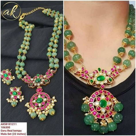 SK Bridal Jewellery (JSV) on Instagram: “Geru Polish Semi Precious beads Kemp Stones Neckset . . For orders kindly DM us or watsapp @6381178507 . Follow…” Pumpkin Beads Jewellery, Kundan Long Necklace, Kemp Jewellery, Pumpkin Beads, Jewelry Pakistani, Pumpkin Bead, Beaded Necklace Designs, Beading Jewelery, Precious Beads