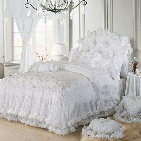 Princess Bedding, Princess Bedding Set, Lace Bedding Set, Designer Bed Sheets, Lace Bedding, Princess Bed, Girls Bedding Sets, Chic Bedding, Satin Bedding