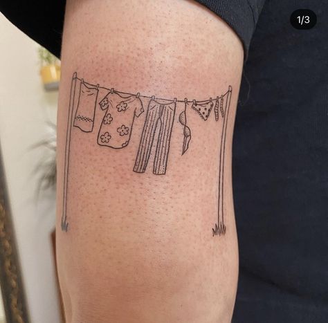 Overall Tattoo, Laundry Line Tattoo, Washing Line Tattoo, Clothing Line Tattoo, Laundry Tattoo, Clothes Line Tattoo, Clothesline Tattoo, Paint Tube Tattoo, Overalls Tattoo