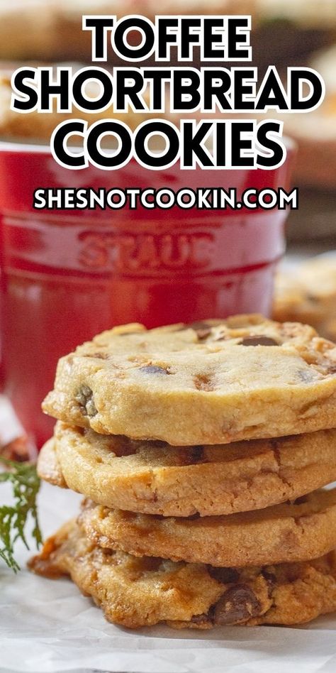 Cookies Slice And Bake, Cholate Chip Cookies, Toffee Bits Recipe, Toffee Shortbread Cookies, Toffee Shortbread, Toffee Cookie Recipe, Easy Toffee, Easy Slice, Cookies With Chocolate Chips