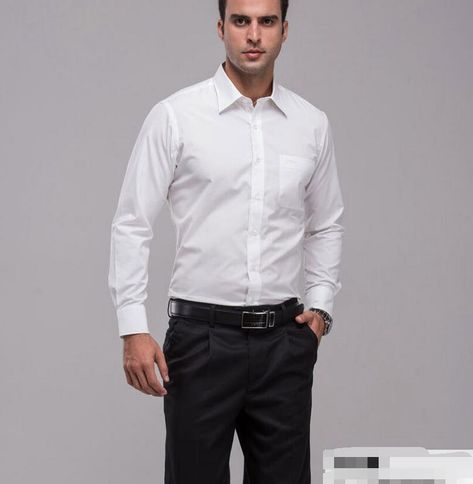 White button up shirt. Goes with black slacks and black belt option. Black Dress Pants White Button Up Men, White Dress Shirt Outfit Men, Dress Shirt Outfit Men, White Dress Shirt Outfit, Black Slacks Men, Button Shirt Outfit, Dress Shirt Outfit, Wedding Dress Shirt, Ghost Comic