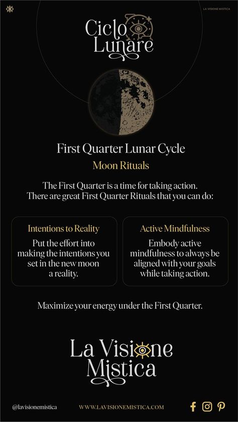 Half Moon Rituals, First Quarter Moon Meaning, 1st Quarter Moon Ritual, First Quarter Moon Spells, Last Quarter Moon Ritual, First Quarter Moon Ritual, Quarter Moon Ritual, 1st Quarter Moon, Moon Knowledge