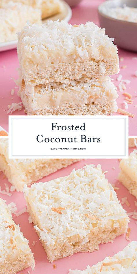 Almond Bars With Frosting, Coconut Sugar Cookies, Monster Cookie Bars Recipe, Bars With Coconut, Coconut Squares, Chewy Bars, Sweet Bars, Dessert Cravings, Tender Coconut