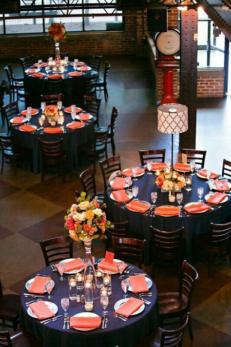 Metallic Centerpieces, Coral Wedding Flowers, Copper Wedding, Coral Wedding, Wedding Fall, Copper Accents, Navy Blue Wedding, Orange Wedding, Denver Wedding