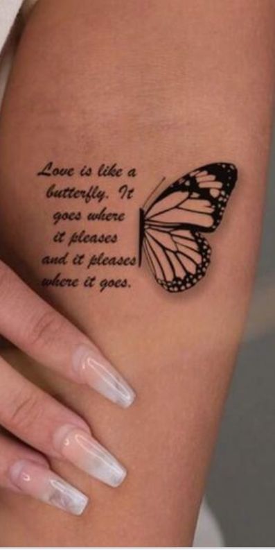 Butterfly Quote Tattoo, Meaningful Butterfly Tattoo, Butterfly Quote, Half Butterfly, L Tattoo, Quote Tattoo, Butterfly Tattoos For Women, Butterfly Quotes, Infinity Tattoos