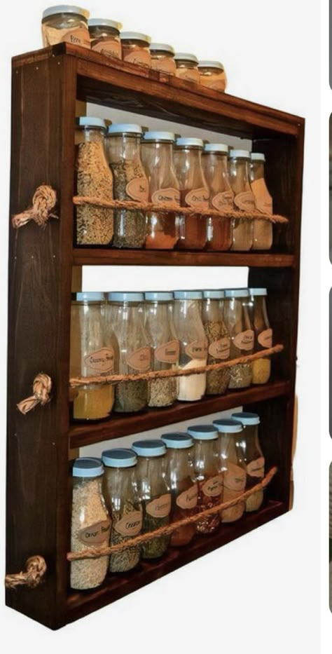 Desert Cottagecore, Pallet Spice Rack, Kitchen Countertops Organization, Wooden Spice Rack, Cheap Diy Home Decor, Home Remodeling Diy, Kitchen Diy, Diy Remodel, Cabinet Organization