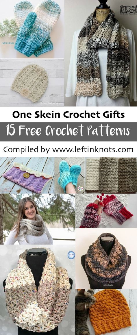 15 free one skein crochet projects!  These free crochet patterns are simple, fast and perfect for gifting this holiday season!  One skein projects travel well and are great DIY gifts if you are on a budget. #crochet #crochetpatterns #christmasgifts One Skein Crochet Projects, Chunky Beanie Crochet Pattern, One Skein Projects, One Skein Crochet, Large Crochet Hooks, Crochet Fingerless Gloves, Scarf Crochet Pattern, Ideas Crochet, Chunky Crochet