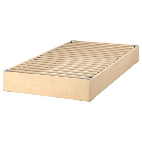 LYNGÖR foundation, Twin. A mattress base has two big advantages. It makes your bed higher and it helps your mattress keep its shape longer by distributing your body weight, providing extra support and lightening the load. Bed base frame: Solid pine. Ikea Twin Bed, Ikea Bed Frames, Ikea Mattress, Bedroom Aesthetic Cozy, Bed Base Frame, Mattress Base, Floor Bed Frame, Mattress Foundations, Ikea Bed