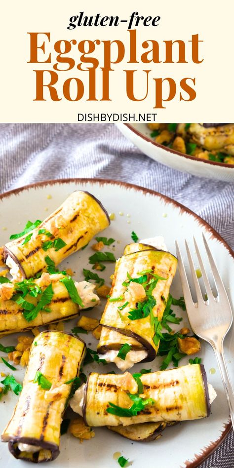 A plate of eggplant roll ups and a fork Eggplant Roll Ups, Roll Appetizers, Easy Eggplant, Eggplant Rolls, Grilled Eggplant, Amazing Appetizers, Savory Appetizer, Roll Ups, Best Appetizers