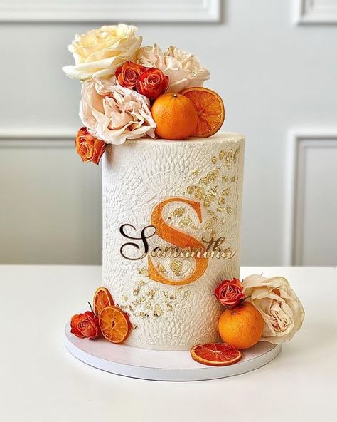 Orange Baby Shower Cake, Little Cutie Baby Shower Cake, Orange Theme Cake, Cake For Party, Cutie Orange, Initial Cake, Orange Birthday, Ganache Cake, Birthday Cake Decorating Ideas