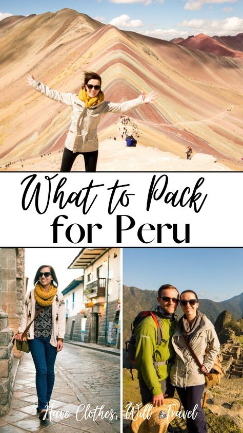 Trying to figure out what to pack for Peru? This post is here to help both women and men! I’ve even included a useful checklist to print off at the end. Now, this Peru packing list is geared toward the traveler who is looking to see the highlights of Peru but not doing multi-day hikes like the Inca Trail. This Peru packing list will be useful no matter what time of year you’re visiting Peru. I’ve visited in both the rainy and dry seasons and will have tips for visiting during each. Peru Packing List Woman, Peru Outfit Travel For Women, What To Pack For Peru, Peru Outfits, Machu Picchu Outfit, Peru Clothing, Huacachina Peru, Backpacking Peru, Peru Vacation