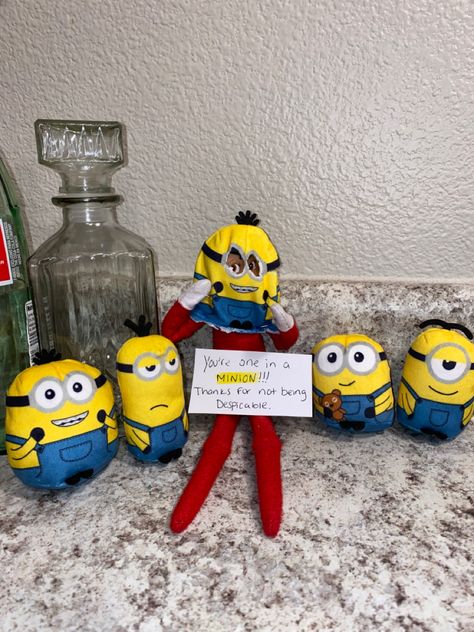 Minions Elf On The Shelf, Elf Minion Banana, Minion Elf On The Shelf, Minion Banana, Mr Potato Head, Elf Fun, Elf Ideas, Shelf Ideas, 7th Birthday