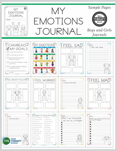 This comprehensive set of Emotional Regulation Worksheets includes 4 different My Emotions Journals to help boys and girls identify and manage emotions and behaviors. Emotional Regulation Worksheets, Wellness Worksheets, Eft Therapy, Emotional Activities, Handling Emotions, Counseling Techniques, How To Control Emotions, Counseling Worksheets, Feelings Activities