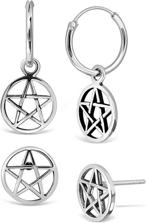 AmazonSmile: Adeley Sterling Silver 2 Pairs Pentagram Hoop Earrings and Pentagram Stud Earrings, Witchy Earrings, Asymmetrical Earrings, Witch Earrings, Goth Hoop Earrings, Witchy Jewelry for Women, Wiccan Jewelry: Clothing, Shoes & Jewelry Pentagram Earrings, Wiccan Earrings, Asymmetrical Jewelry, Witchy Earrings, Witchy Style, Earrings Goth, Witch Earrings, Wiccan Jewelry, Asymmetrical Earrings