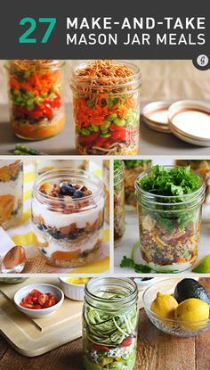 Healthy Mason Jar Recipes #masonjarmeals #masonjarrecipes #foodporn Mason Jar Lunch, Jar Meals, Mason Jar Meals, Mason Jar Salad, Salad In A Jar, Meals In A Jar, Think Food, Make Ahead Meals, Work Lunch