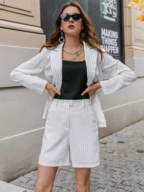 Lobg Coat With Shorts Set, Blazer And Shorts Set Outfit, Blazer Short Set, Blazer And Shorts Set Plus Size, Semi Formal Blazer, Zara Blazer Short Set, Formal Blazer, Plain Shorts, Blazer Set