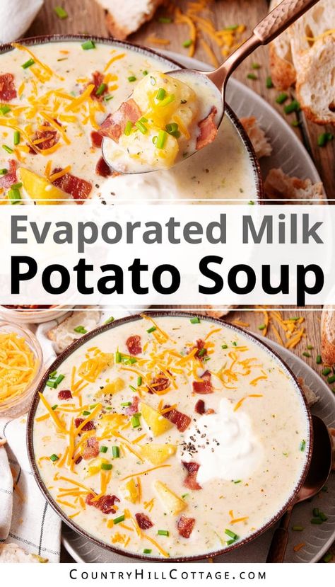 Potato Soup Evaporated Milk Crock Pot, Best Creamy Potato Soup, Evaporated Milk Potato Soup, Crockpot Potato Soup With Evaporated Milk, Potato Soup Without Sour Cream, Potatoe Bacon Soup Recipe Crock Pot, Potato Soup With Evaporated Milk Recipe, Creamed Potato Soup, Evaporated Milk Dinner Recipes