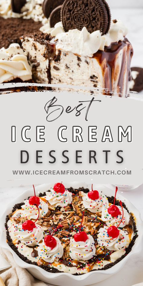 Ice Cream Pie Recipes, Ice Cream Dessert Recipes, Ice Cream Sundae Recipe, Ice Cream From Scratch, Mint Chocolate Chip Milkshake, Ice Cream Dessert Recipe, Creative Ice Cream, Ice Cream Pie Recipe, Sundae Recipes