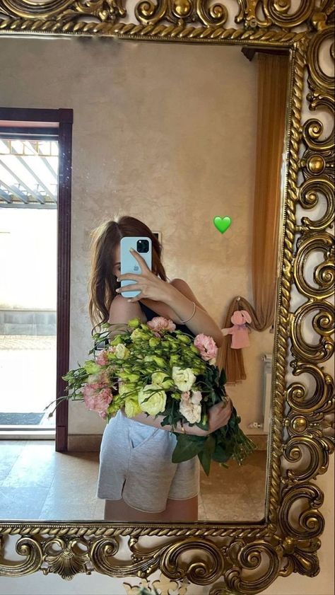 Photo Girly, Mirror Photo, Mirror, Flowers, Hair