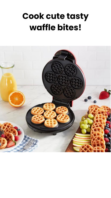 Cook cute tasty waffle bites with the Express Waffle Bite Maker!This compact countertop Waffle Maker cooks up to 7 waffle bites at once.Waffles are 2” in diameter perfect for snacking cute breakfasts or making into hors d’oeuvres or mini desserts!Nonstick coating releases food easily for perfect waffles every time.Simple set-up: just plug it in add batter and cook! Waffles will be deliciously golden brown in under 3 minutes! Waffle Bites, Belgian Waffle Maker, Batter Mix, Waffle Sandwich, Sandwich Maker, Grilled Sandwich, Woks, Waffle Iron, Cooking Appliances