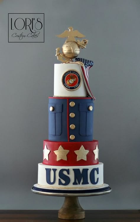 Marine Corp Birthday, Usmc Party, Marine Corps Cake, Simple Graduation Cakes, Boot Camp Party, Usmc Retirement, Marine Corps Retirement, Usmc Birthday, Marine Party