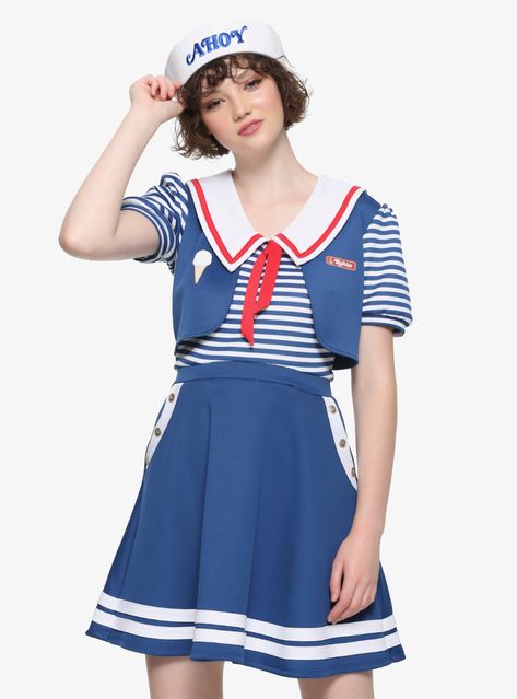 Stranger Things Robin Scoops Ahoy Dress, MULTI Scoops Ahoy Costume, Robin Scoops Ahoy, Disfraces Stranger Things, Stranger Things Robin, Robin Outfit, Stranger Things Halloween Costume, L Cosplay, Early Halloween, Scoops Ahoy