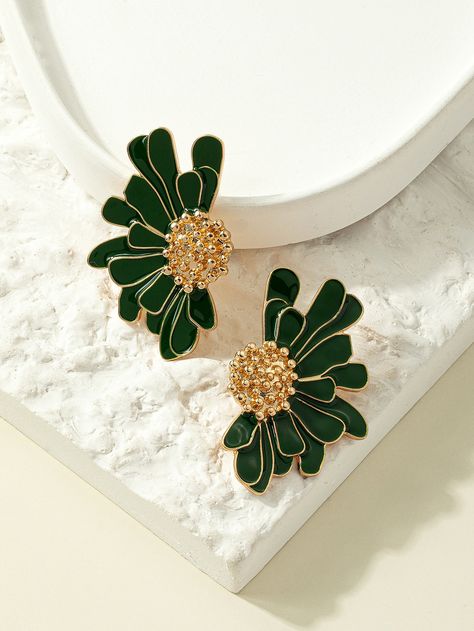 Flower Green Earrings, Floral Stud Earrings, Enamel Jewellery, Elegant Green Flower Earrings, Cute Green Flower-shaped Earrings, Handmade Green Flower-shaped Earrings, Green Hypoallergenic Flower-shaped Earrings, Wedding Jewelry Sets Bridal Jewellery, Enamel Stud Earrings