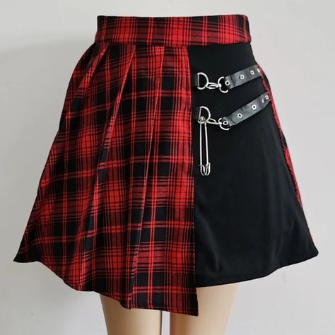 Look Hip Hop, Harajuku Skirt, Streetwear Skirt, Red Pleated Skirt, Goth Skirt, Harajuku Punk, Plaid Pleated Mini Skirt, Womens Pleated Skirt, Short Pollera