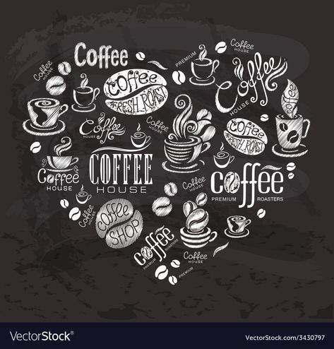 Bar Chalkboard Art, Bar Chalkboard, Coffee Labels, Coffee Designs Art, Mural Cafe, Coffee Doodle, Chalkboard Vector, Coffee Label, Coffee Cup Art