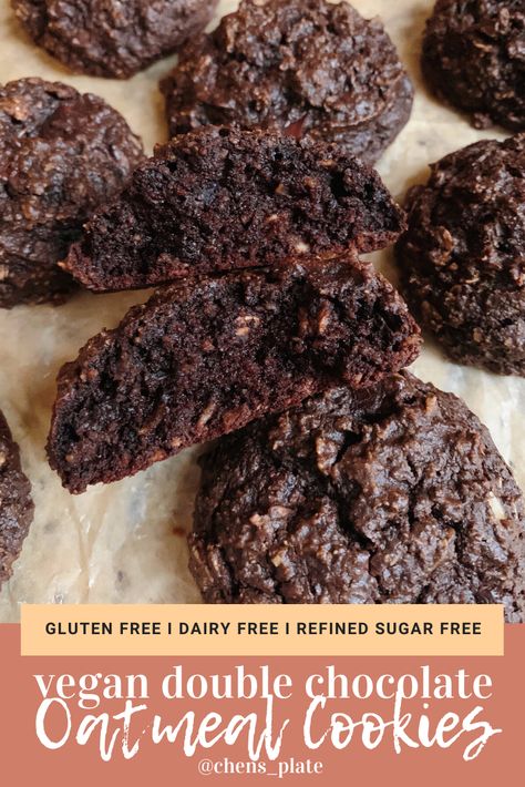 Vegan Chocolate Oatmeal Cookies, Healthy Double Chocolate Cookies, Double Chocolate Oatmeal Cookies, Aid Diet, Bulk Cookies, Double Chocolate Chip Cookie Recipe, Healthy Chocolate Cookies, Indulgent Recipes, Vegan Oatmeal Cookies