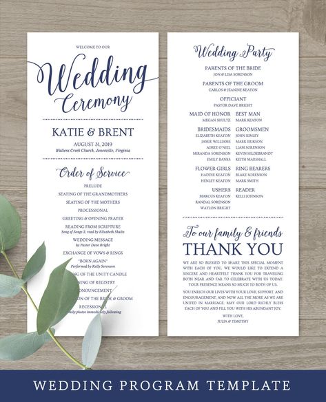 Wedding Programs Instant Download / Wedding Ceremony Program / | Etsy Wedding Program Examples, Wedding Ceremony Programs Template, Ceremony Program Template, Wedding Ceremony Ideas, Wedding Ceremony Programs, Weddings By Color, Wedding Programs Template, Ceremony Programs, Program Ideas