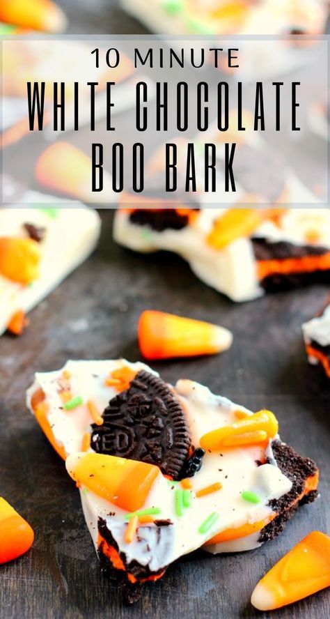 Oreo Halloween Bark, Halloween Oreo Dip, Boo Bark Recipe, Chocolate Halloween Bark, Halloween Bark Candy White Chocolate, Halloween Oreo Desserts, Halloween Bark Candy, Boo Bark, Pumpkin Bark