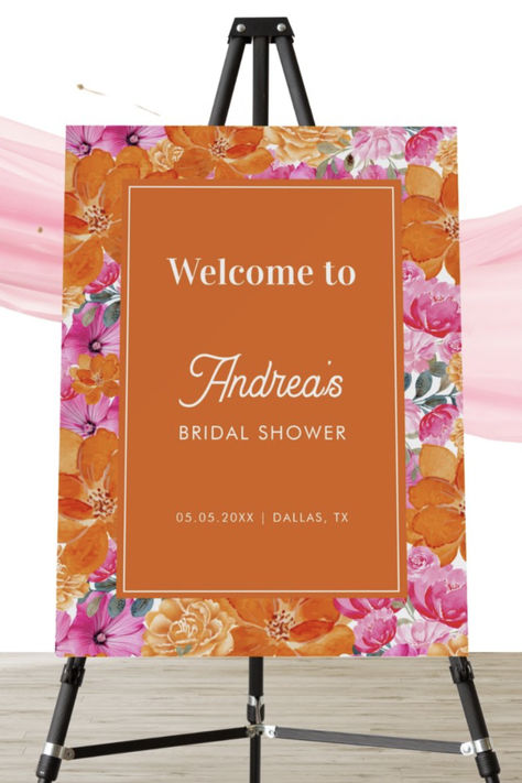 Colorful Floral Bridal Shower Welcome Poster on Foam Board Orange Watercolor, Summer Bridal Showers, Summer Garden Wedding, Summer Baby Shower, Wedding Vision, Bridal Shower Welcome Sign, Tropical Party, Baby Shower Welcome Sign, Welcome To Our Wedding