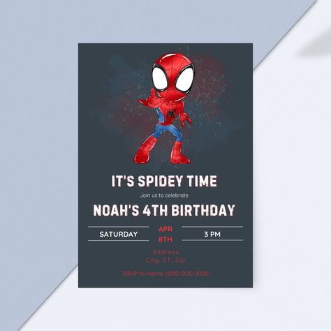 Pick Your Design: Select this Spidey and His Amazing Friends template.
Personalize Information: Fill out the details in the customization form.
Receive Digital Proof: Within 2-3 business days, get a custom digital proof from us.
Review and Revise: Check the proof and request any changes.
Final Digital Copy: Once satisfied, receive the final digital copy ready for printing or electronic sharing.
Create an unforgettable birthday experience with our Spin Editable Birthday Invitation. Team Spidey Birthday, Friends Template, Spidey Birthday, Spidey And His Amazing Friends, Spiderman Birthday Party, Spiderman Party, Amazing Friends, Spiderman Birthday, Ultimate Spiderman