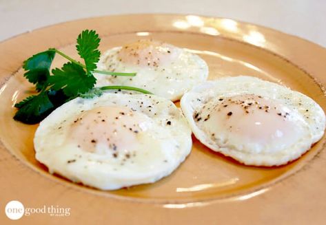 In Pursuit Of The Perfect Fried Eggs - One Good Thing by JilleePinterestFacebookPinterestFacebookPrintFriendly Perfect Fried Egg, Cooking Eggs, Hp Sauce, One Good Thing By Jillee, Healthy Recipes Easy Snacks, Cooking 101, Fried Eggs, 3 Eggs, Easy Eggs