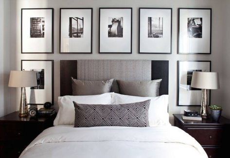 Monochrome Chic: Why Black & White Will Never Go Out of Style Bedroom Art Above Bed, Photo Walls Bedroom, English Homes, Black Headboard, Bedroom Photos, Small Bedroom Decor, Above Bed, Trendy Bedroom, Bedroom Decorating