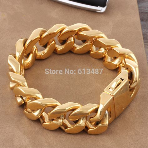 >> Click to Buy << 8.66" 20mm Hot Sale! Fashion Heavy Strong Men Curb Chain Gold  Stainless Steel Bracelet Bangle, High Quality #Affiliate Mens Bracelet Gold Jewelry, Man Gold Bracelet Design, Hand Bracelets, Bling Ideas, Nugget Bracelet, Mens Gold Jewelry, Gold Chains For Men, Mens Gold Bracelets, Jewelry Bracelets Gold