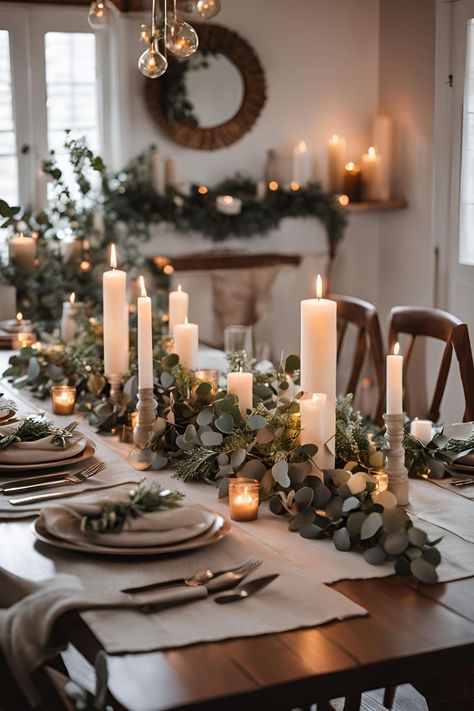 thanksgiving table decor with eucalyptus Long Wood Table, Rustic Tablescape, Thanksgiving Table Decor Ideas, Cozy Thanksgiving, Soft Flowers, Thanksgiving Table Decor, Small Vases, Thanksgiving Dinner Table, Table Decor Ideas