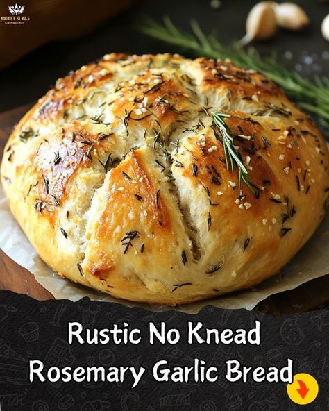 Rustic No Knead Rosemary Garlic Bread, Rosemary Garlic Bread Recipe, Kitchenaid Bread, Rosemary Garlic Bread, Vegan Breads, Rosemary Bread, Bread Maker Recipes, Artisan Bread Recipes, Garlic Bread Recipe