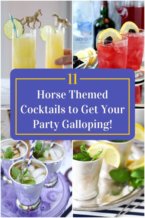 Collage of 4 horse themed cocktails. Western Theme Cocktails, Western Theme Drink Names, Cowboy Cocktails, Themed Cocktails, Drink Names, Cocktail Names, Alcholic Drinks, Horses Theme, Specialty Cocktail