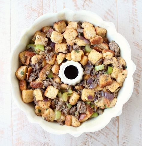 Pan Stuffing Recipe, Stuffing In A Bundt Pan, Bundt Pan Stuffing, Recipe For Thanksgiving Dinner, Springform Pan Recipes, Bundt Pan Recipes, Sausage Stuffing Recipe, Classic Dressing, Thanksgiving Stuffing Recipes