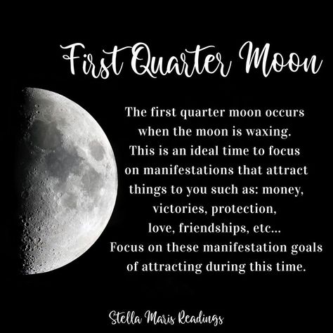 1st Quarter Moon Ritual, First Quarter Moon Spells, First Quarter Moon Ritual, First Quarter Moon Magic, Last Quarter Moon Magic, First Quarter Moon Aesthetic, First Quarter Moon Manifestation, First Quarter Moon Journal Prompt, 1st Quarter Moon