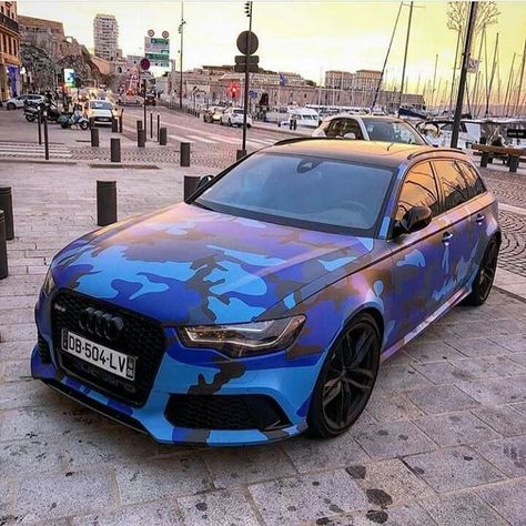 Blue Car Wrap Design, Camo Wrap Car, Blue Car Wrap, Audi A6 Rs, Car Customization, Camo Car, Camo Wraps, Carros Bmw, Blue Monster